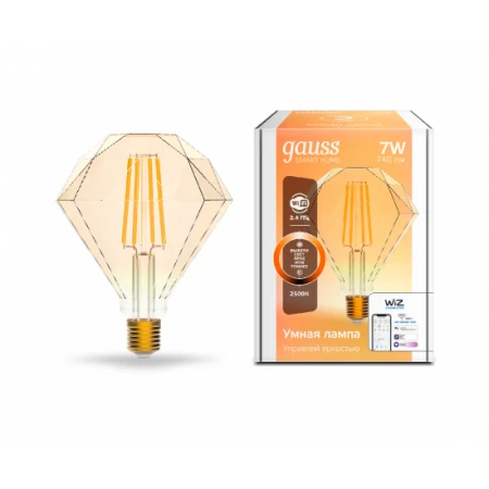 ЛАМПА СВЕТОДИОДНАЯ ФИЛАМЕНТНАЯ GAUSS SMART HOME DIM E27 DIAMOND GOLDEN 7 ВТ 1/40