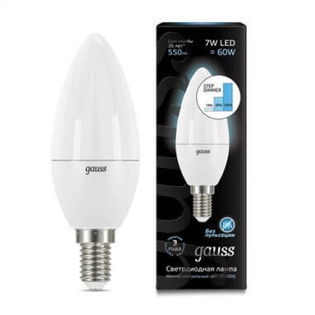 Лампа светодиодная диммируемая Gauss E14 7W 4100K матовая 103101207-S Лампа светодиодная диммируемая Gauss E14 7W 4100K матовая 103101207-S