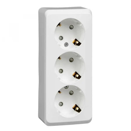 Розетка тройная 2К+3 Systeme Electric Этюд 16A 250V со шторками белая PA16-012B