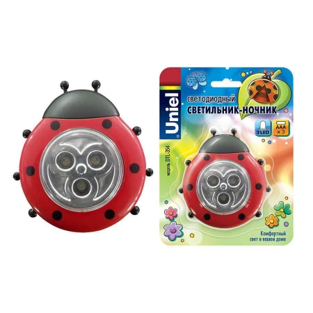 Светодиодный светильник (07717) Uniel DTL-354 Божья Коровка/Red/3LED/3AAA